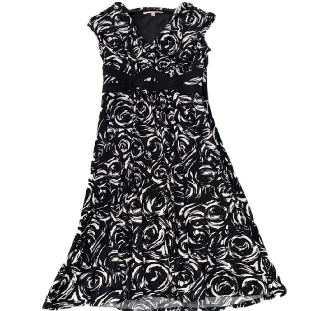 Vintage 90’s Evan Picone Black & White Floral Dress - Picture 1 of 8